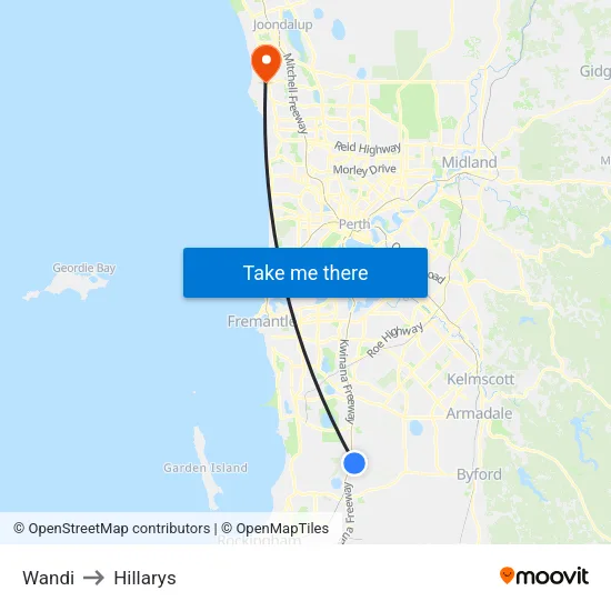 Wandi to Hillarys map