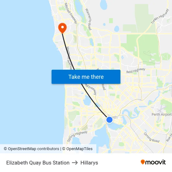 Elizabeth Quay Bus Station to Hillarys map