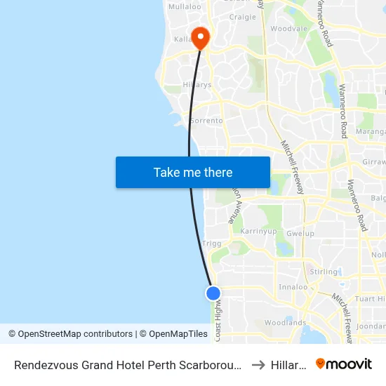 Rendezvous Grand Hotel Perth Scarborough to Hillarys map