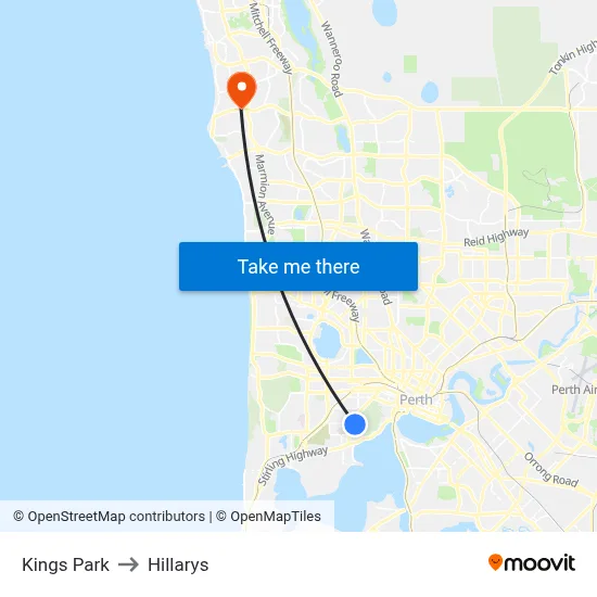Kings Park to Hillarys map