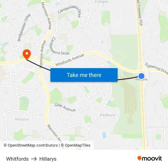 Whitfords to Hillarys map