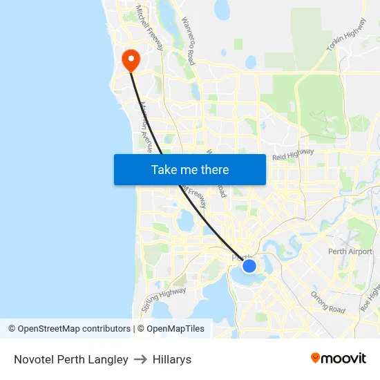 Novotel Perth Langley to Hillarys map
