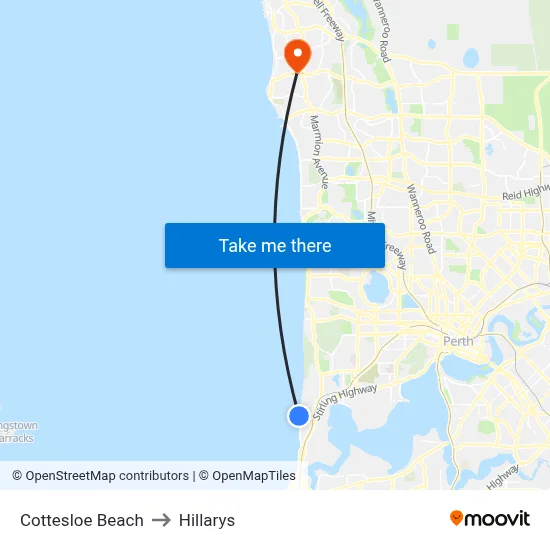 Cottesloe Beach to Hillarys map
