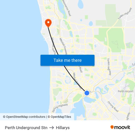 Perth Underground Stn to Hillarys map