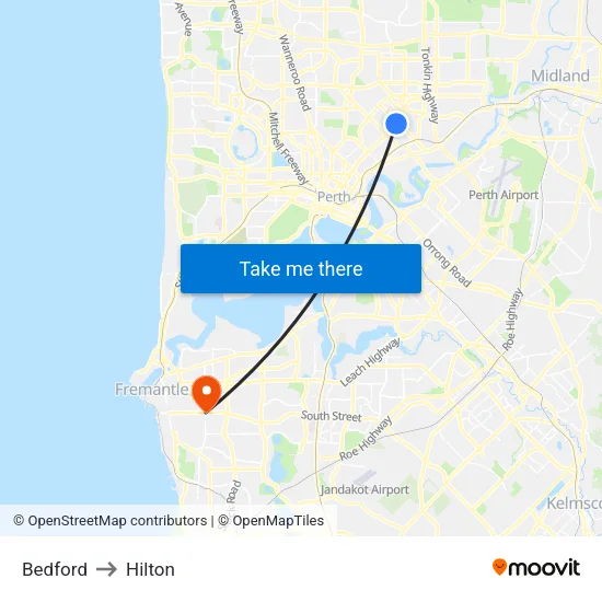 Bedford to Hilton map