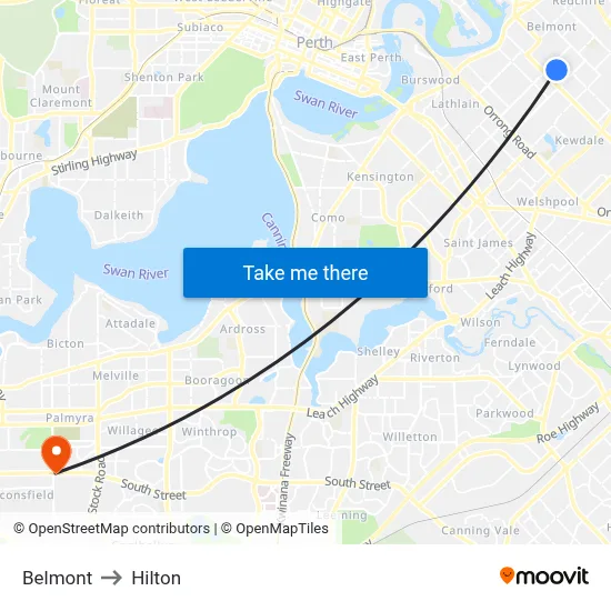 Belmont to Hilton map