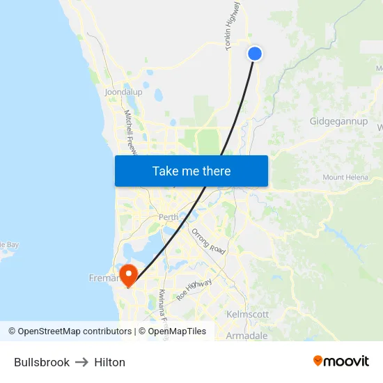 Bullsbrook to Hilton map