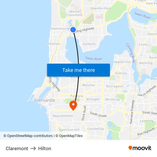 Claremont to Hilton map