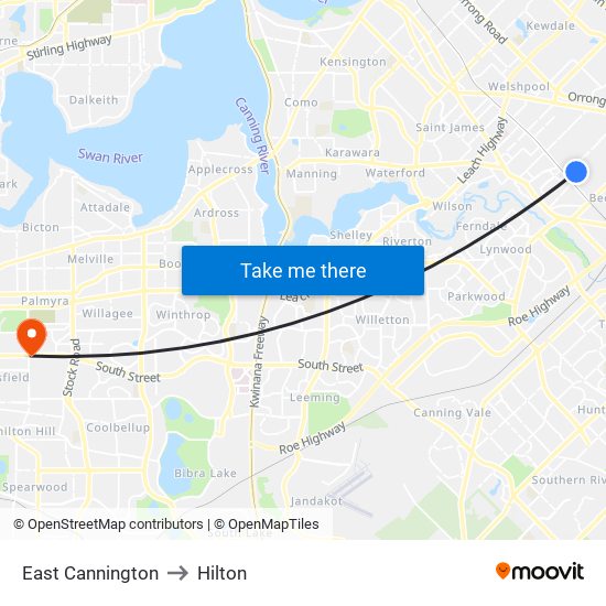 East Cannington to Hilton map