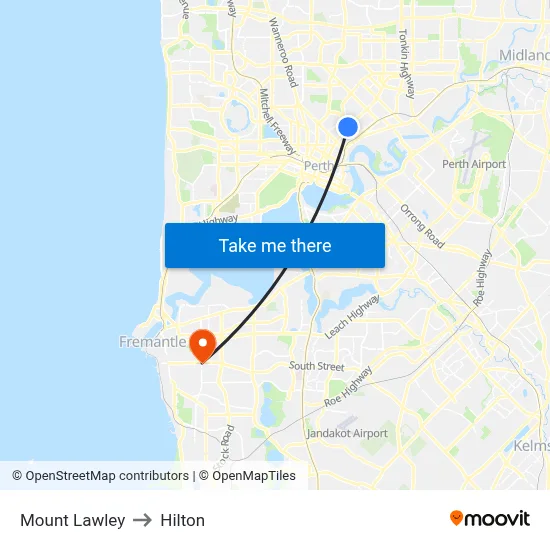 Mount Lawley to Hilton map