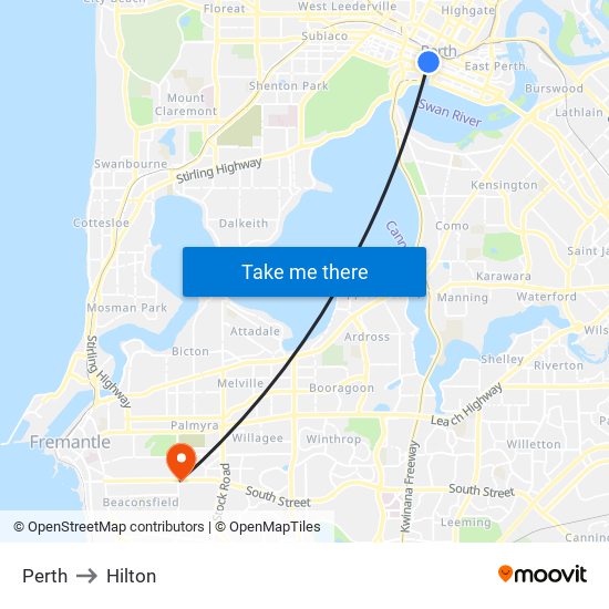 Perth to Hilton map