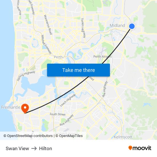 Swan View to Hilton map