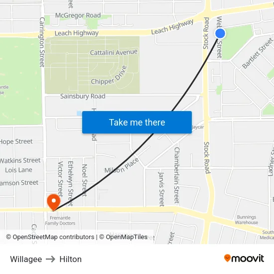 Willagee to Hilton map