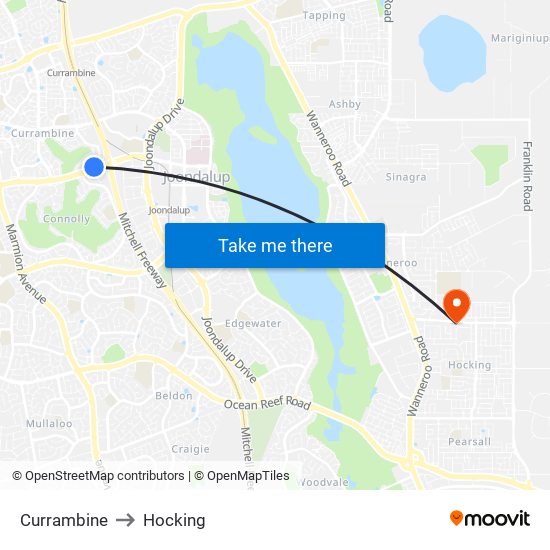 Currambine to Hocking map