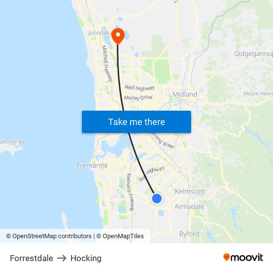 Forrestdale to Hocking map