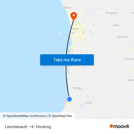 Leschenault to Hocking map