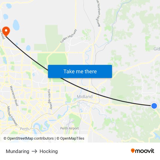 Mundaring to Hocking map