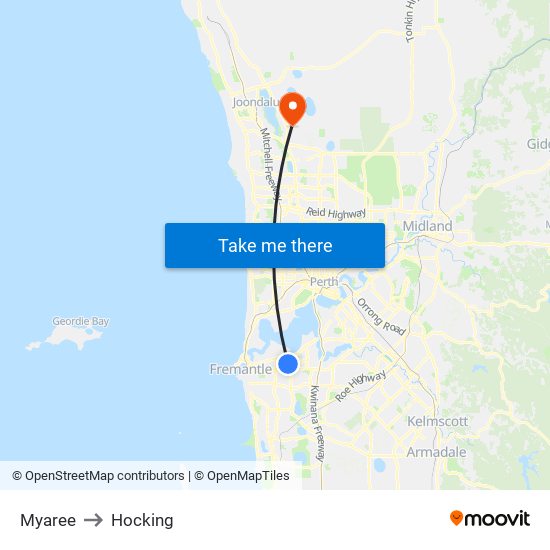 Myaree to Hocking map
