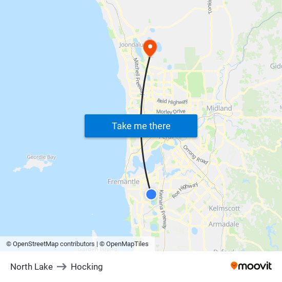North Lake to Hocking map