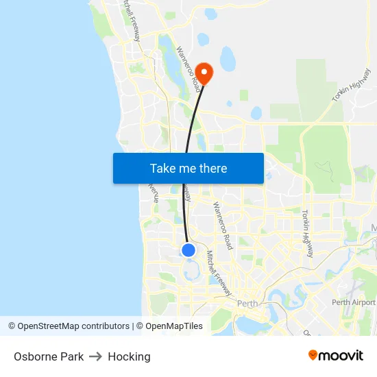 Osborne Park to Hocking map