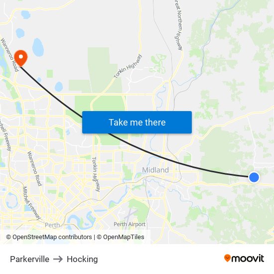 Parkerville to Hocking map