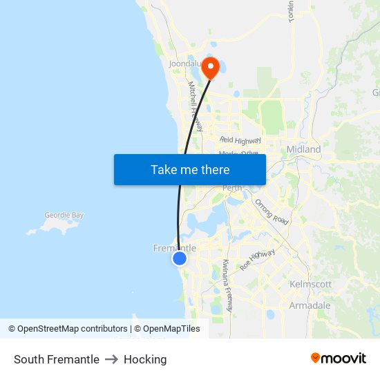 South Fremantle to Hocking map