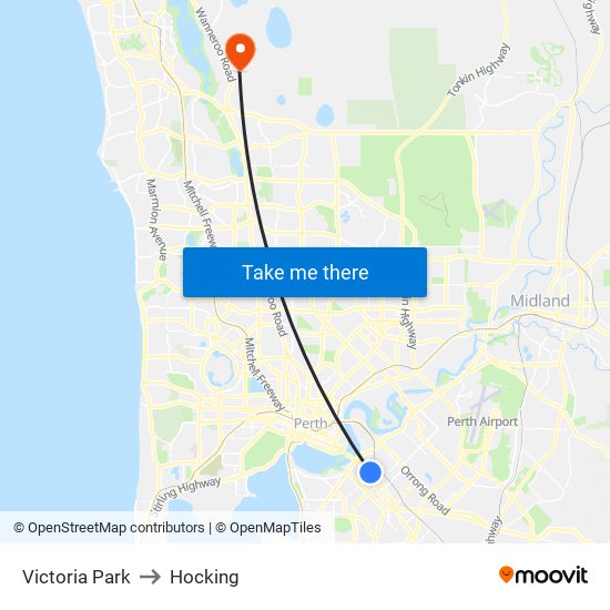 Victoria Park to Hocking map