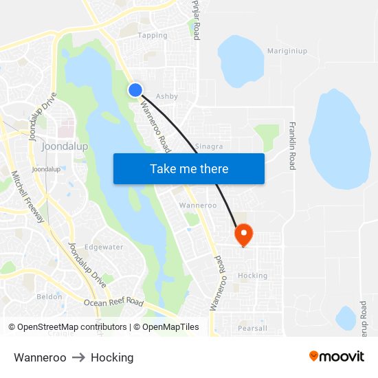 Wanneroo to Hocking map