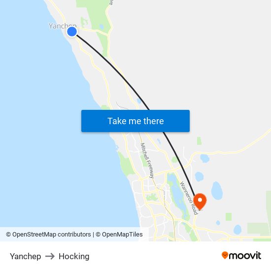 Yanchep to Hocking map