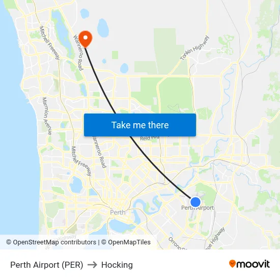 Perth Airport (PER) to Hocking map