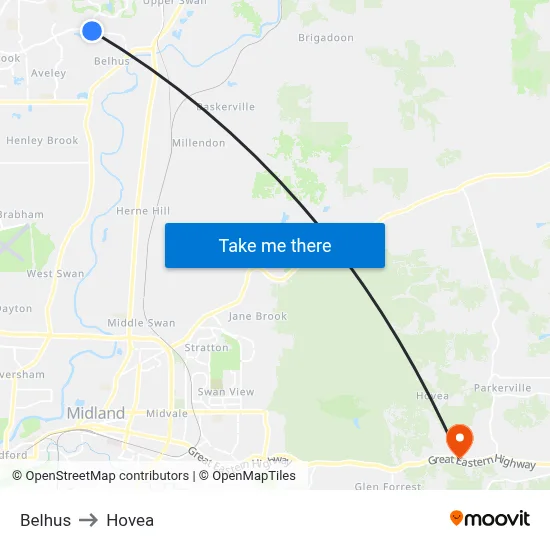 Belhus to Hovea map