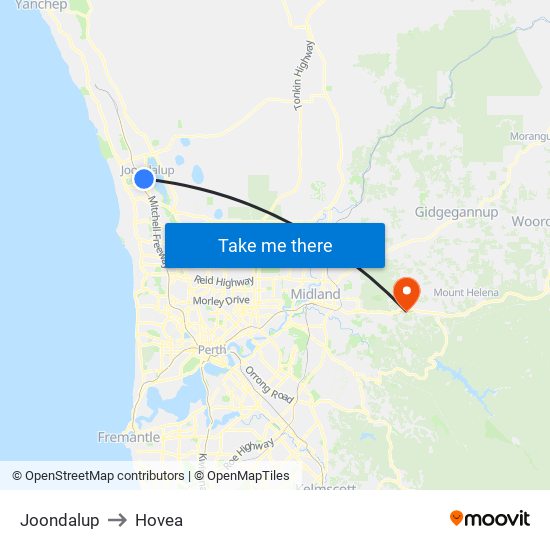 Joondalup to Hovea map