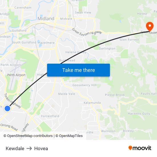 Kewdale to Hovea map