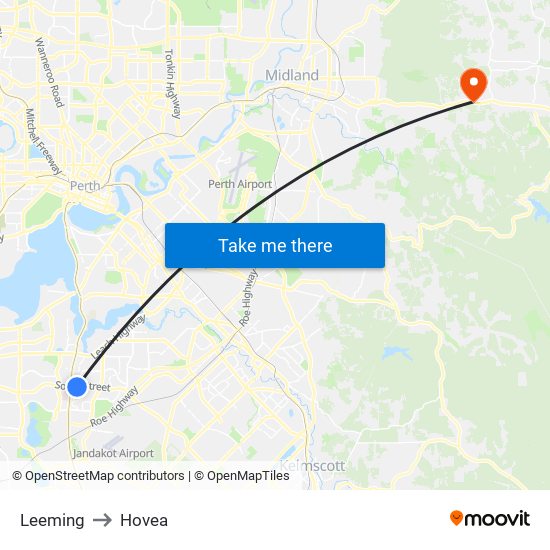 Leeming to Hovea map