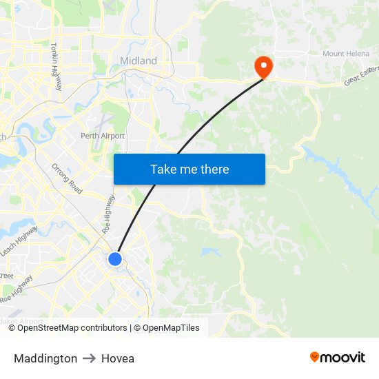 Maddington to Hovea map