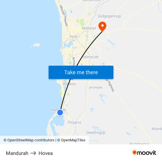 Mandurah to Hovea map