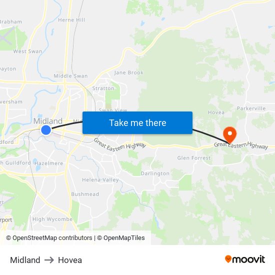 Midland to Hovea map