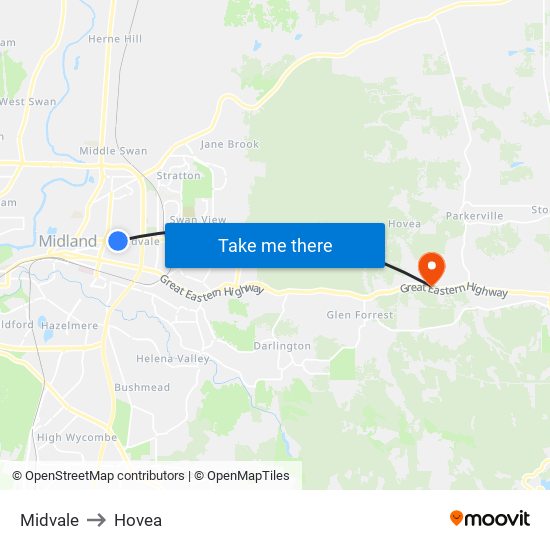 Midvale to Hovea map