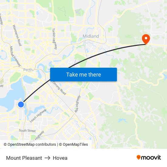 Mount Pleasant to Hovea map