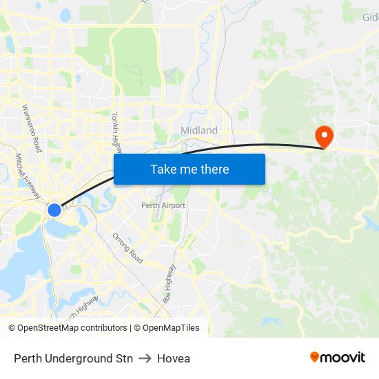 Perth Underground Stn to Hovea map