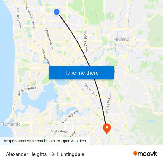 Alexander Heights to Huntingdale map