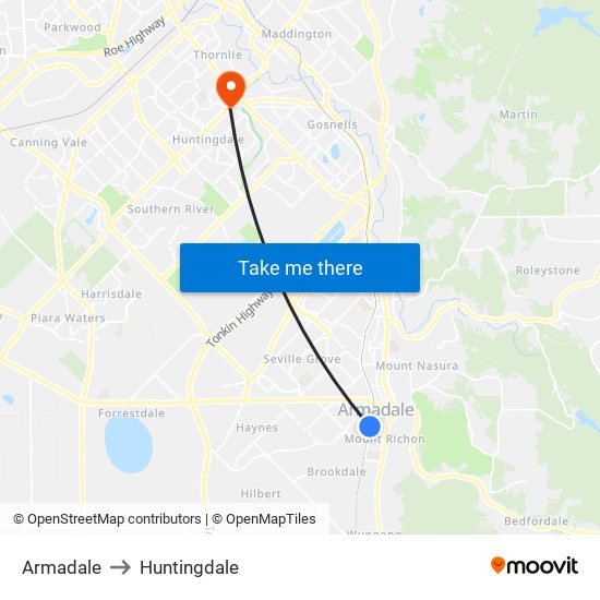 Armadale to Huntingdale map