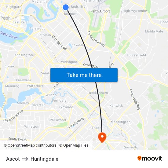 Ascot to Huntingdale map