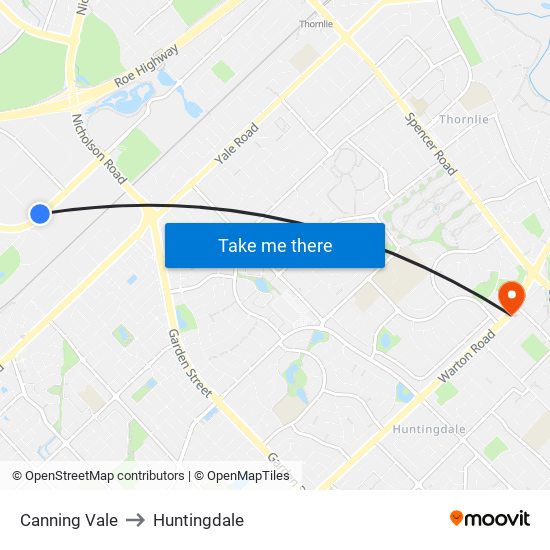 Canning Vale to Huntingdale map