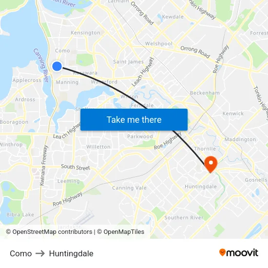 Como to Huntingdale map
