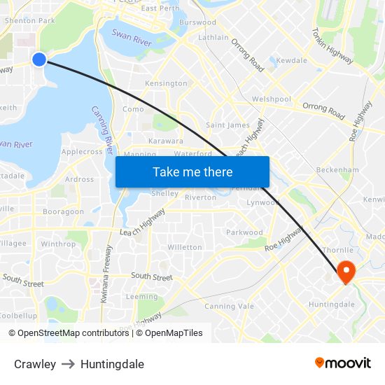 Crawley to Huntingdale map