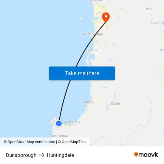 Dunsborough to Huntingdale map