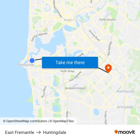 East Fremantle to Huntingdale map