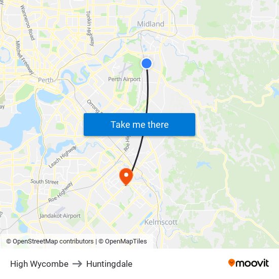 High Wycombe to Huntingdale map