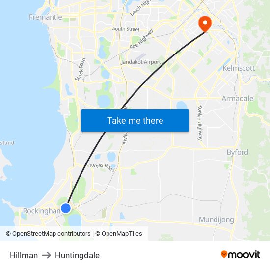 Hillman to Huntingdale map